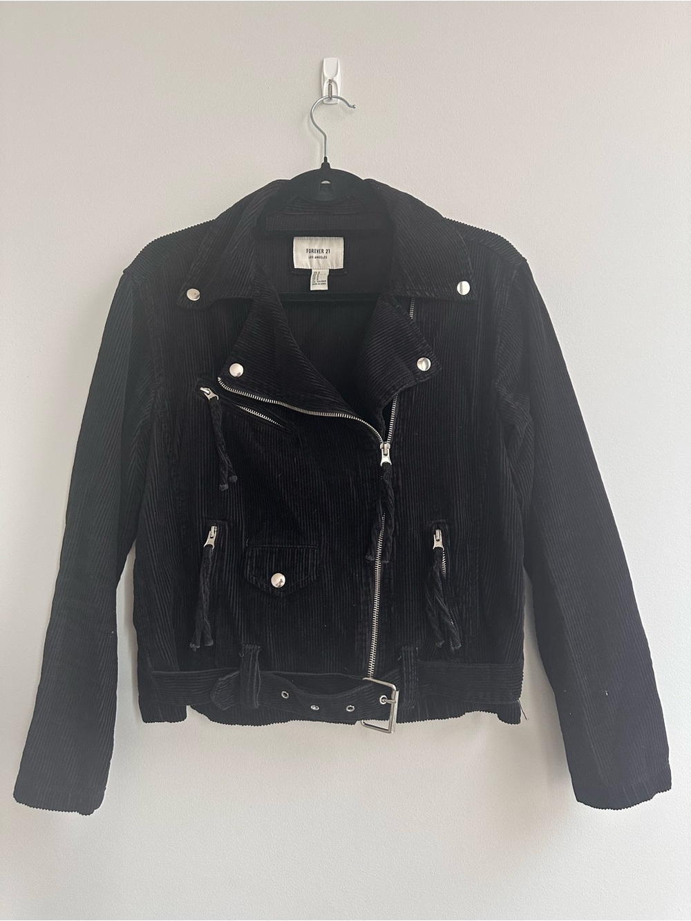 Forever 21 Black Corduroy Moto Jacket with Belt